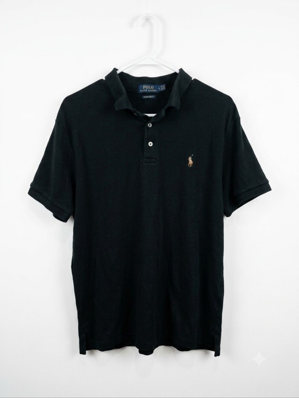 Polo Ralph Lauren Black Short Sleeve Pique Polo Shirt Size L Custom Slim Fit